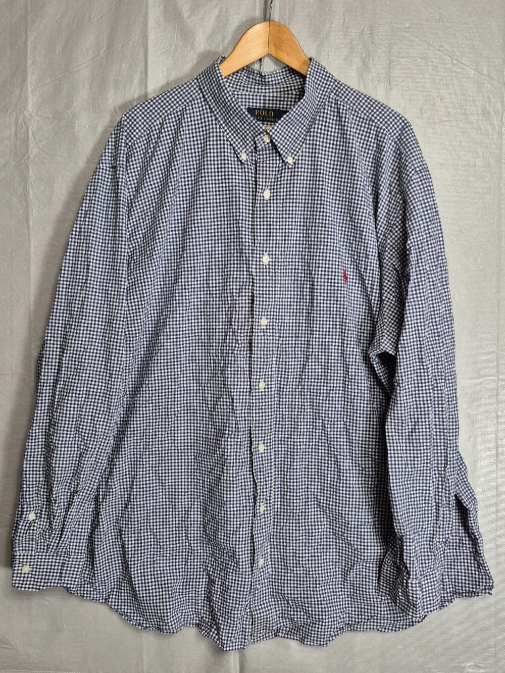Polo Ralph Lauren Button Down Shirt Mens 3XB Big Blue White Check Plaid EUC